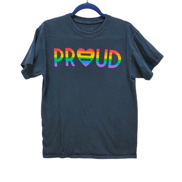 Spencer's LGBTQ Pride Proud Graphic T-Shirt Equality Rainbow Black Medium Top - Picture 1 of 6